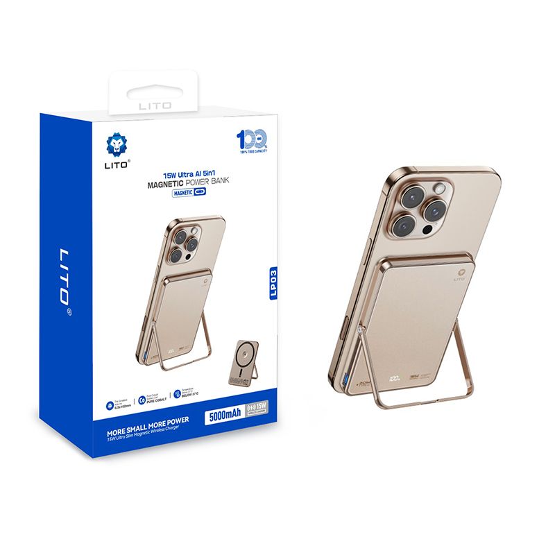 LITO LP03 5000mAh Qi2 15W Ultra AI 5in1 Mag Power Bank (MagSafe Compatible) - Desert Titanium