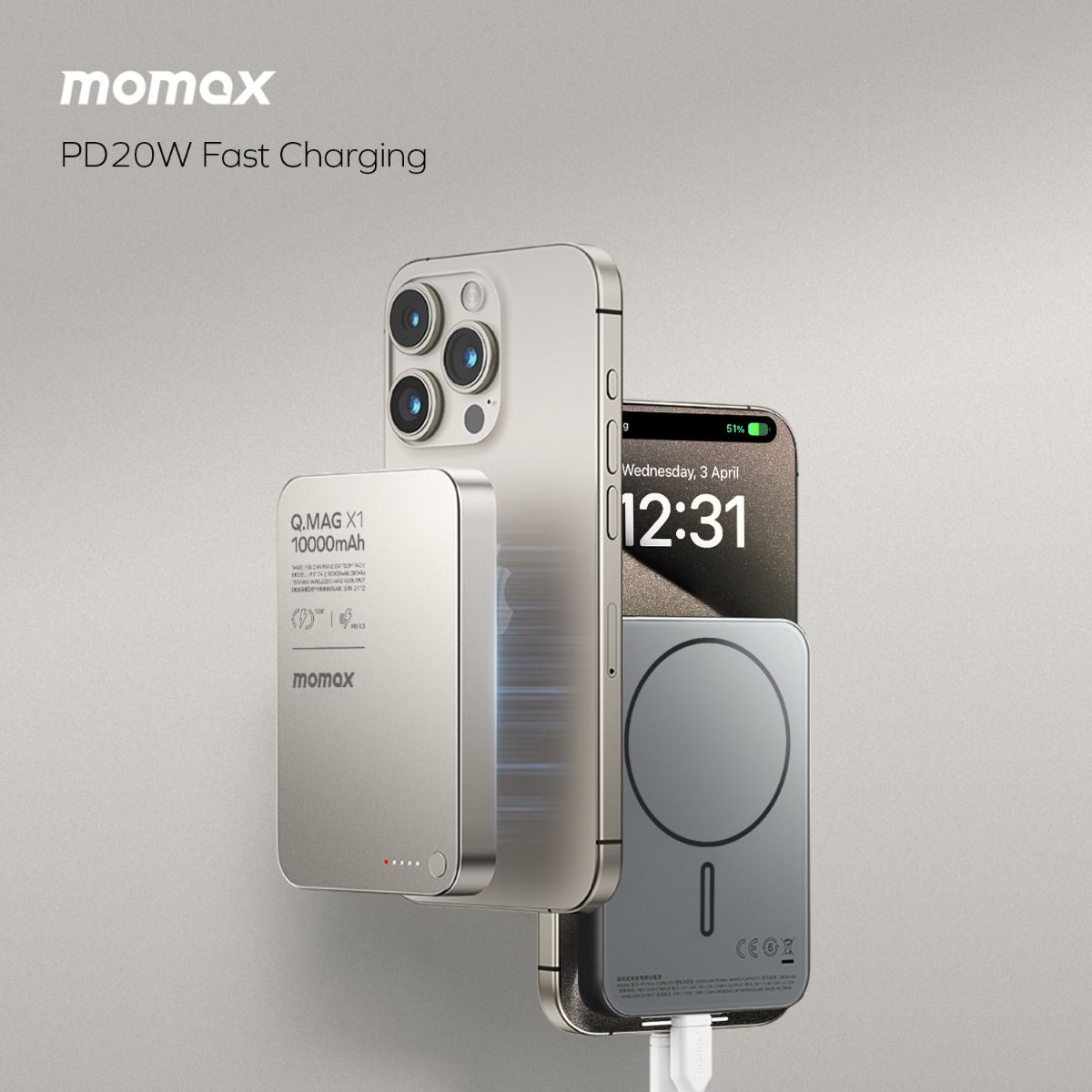 Momax Ultra Thin 20W Magsafe Wireless Titanium Power Bank 10000mAh
