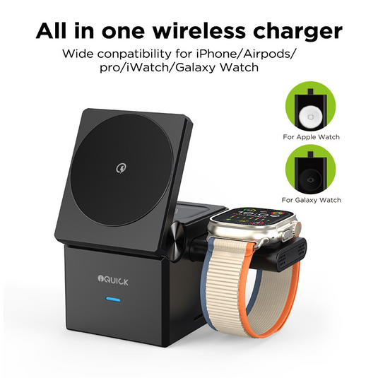 iQuick CUBE T1 3 in 1 Foldable Wireless Charger Stand Galaxy/ Apple Watch Pads