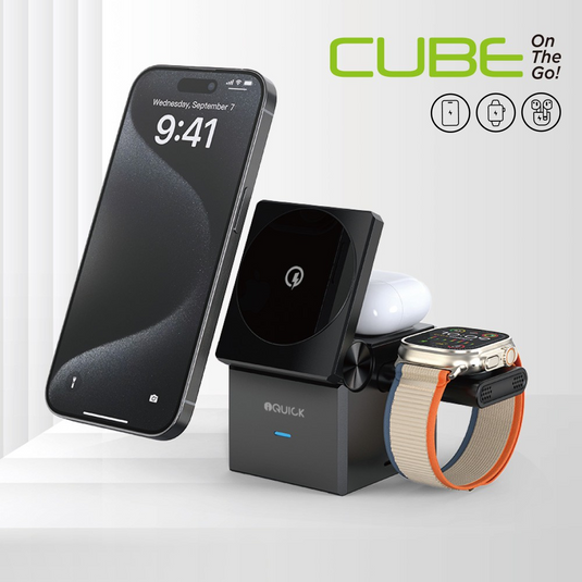 iQuick CUBE T1 3 in 1 Foldable Wireless Charger Stand Galaxy/ Apple Watch Pads