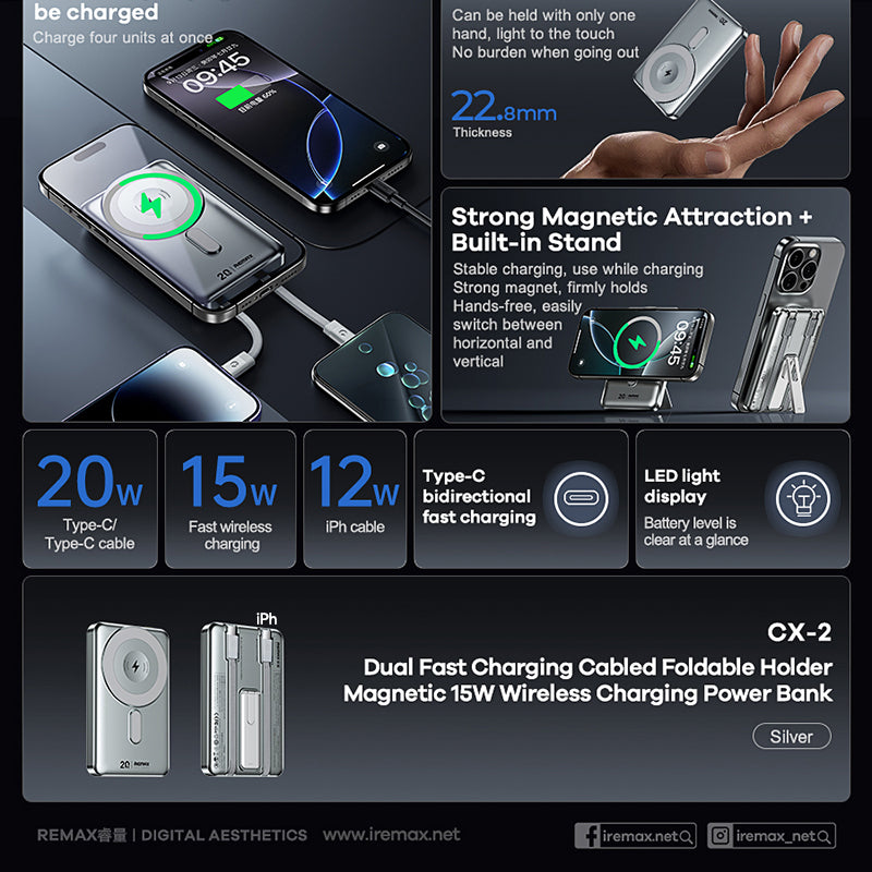 Remax CX-2 Dual Cable MagSafe Power Bank 10000mAh