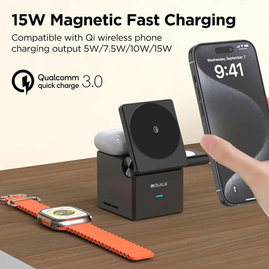 iQuick CUBE T1 3 in 1 Foldable Wireless Charger Stand Galaxy/ Apple Watch Pads