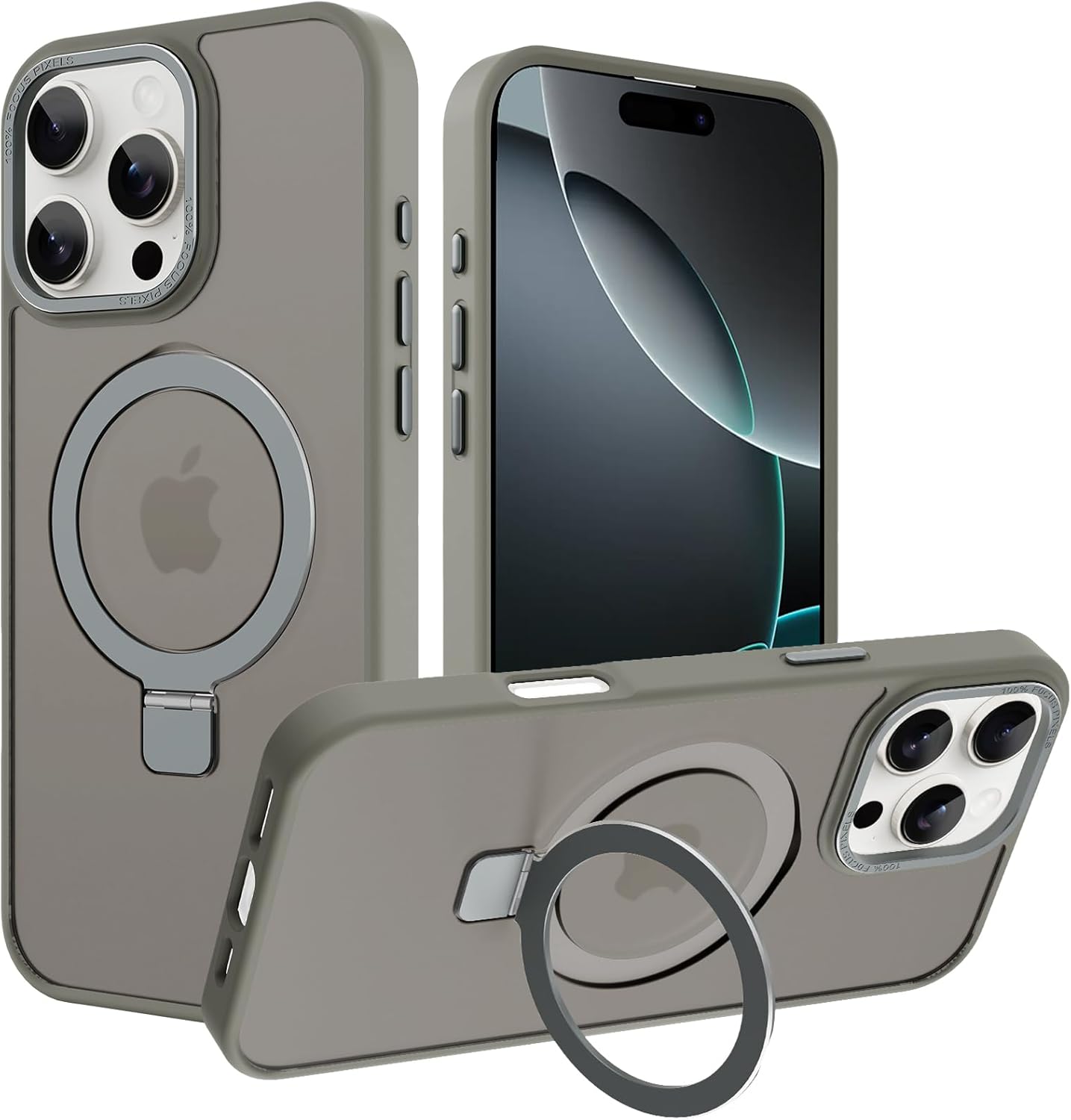 Matte Grey Magnetic Kickstand Case for iPhone 17 Pro Max