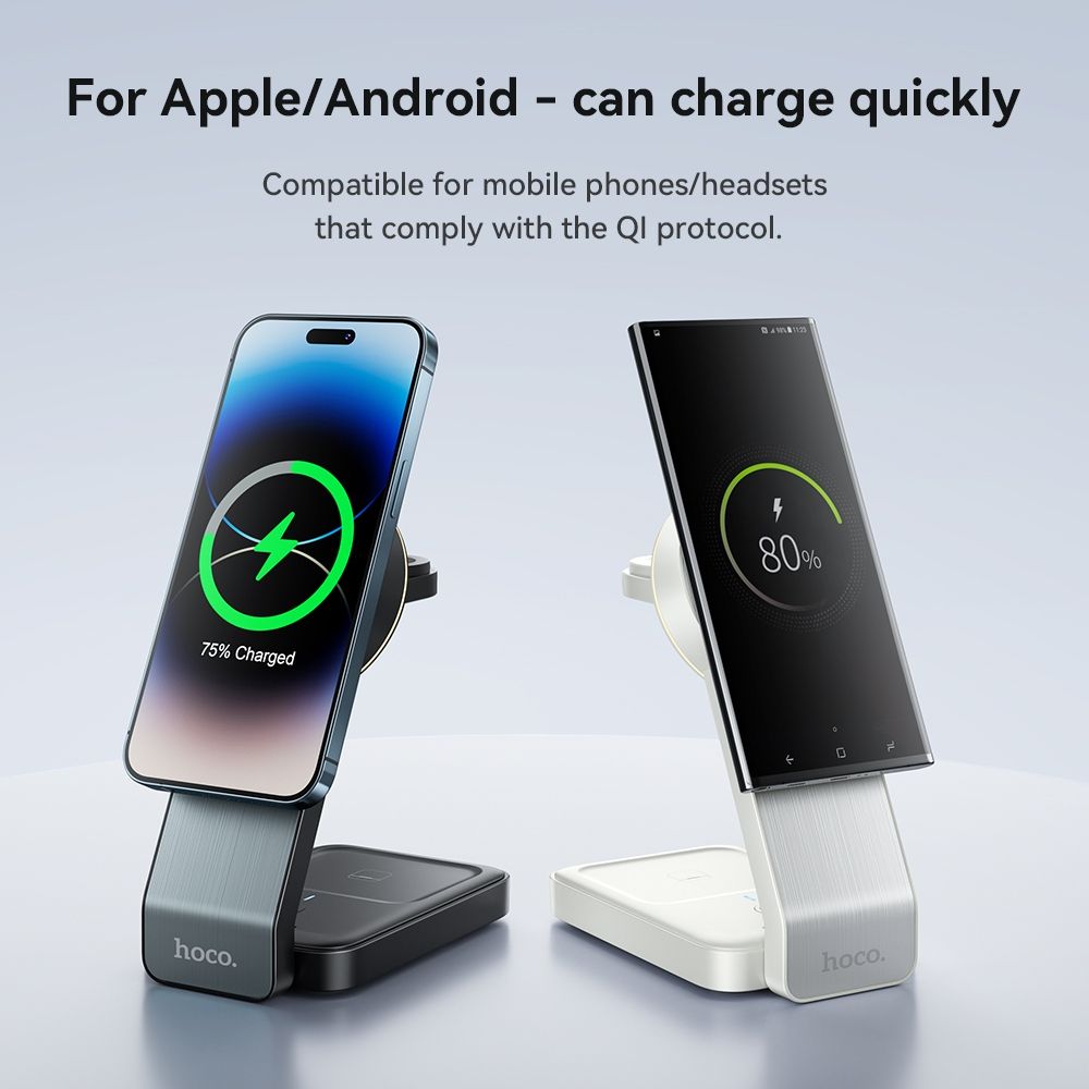 Hoco CQ3 15W Folding 3 in 1 Mag Fast Wireless Charger (MagSafe Compatible)