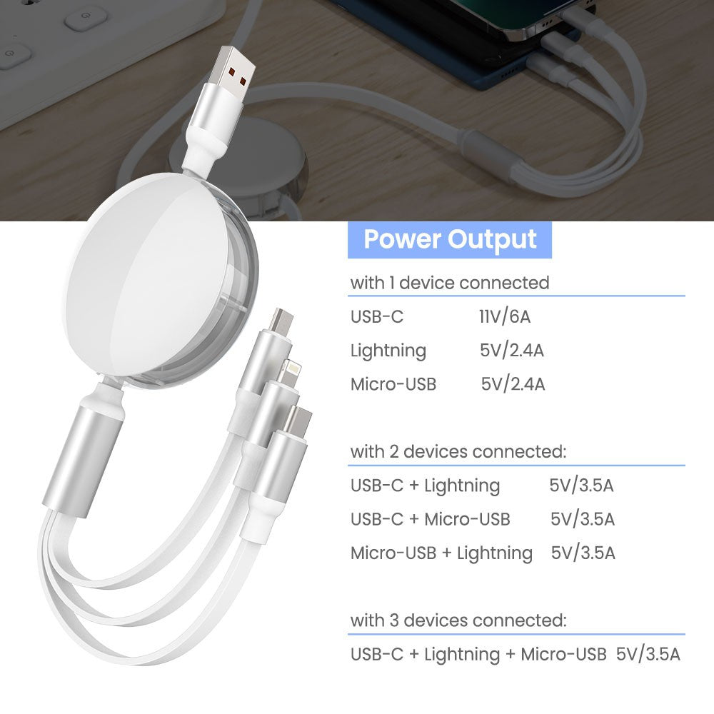 iQuick 3 in 1 Retractable Fast Charge & Data Sync Cable (1.2m)