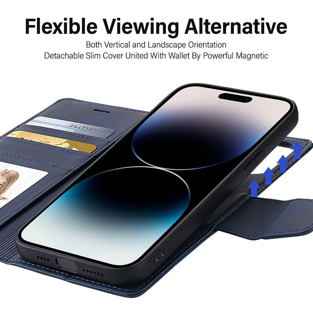 Hanman 2 in 1 Detachable Magnetic Flip Leather Wallet Cover Case for iPhone 14 Plus