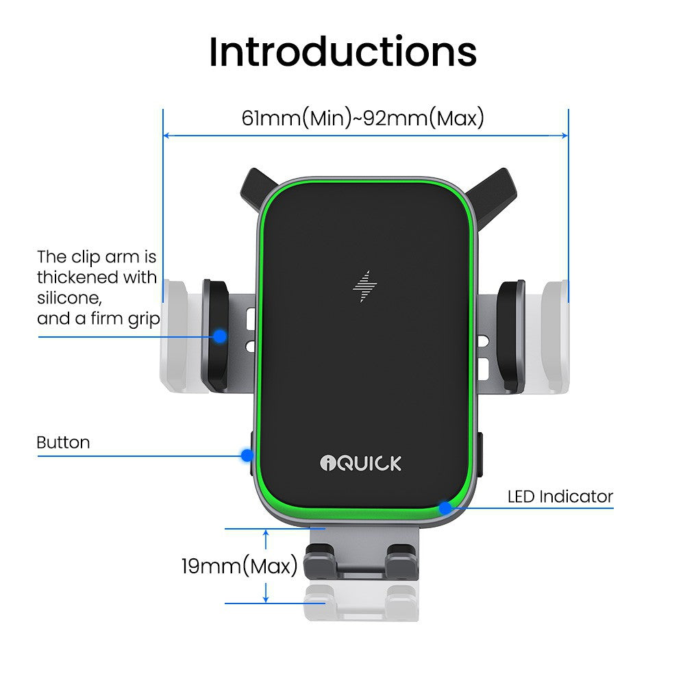 iQuick RX3 15W Wireless Charging Induction Car Holder (IQUICK-X3)-Black
