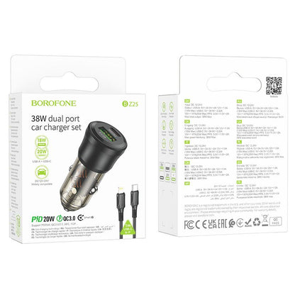 BOROFONE 38W Dual Port Car Charger with Lightning Cable