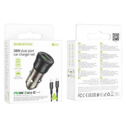 BOROFONE 38W Dual Port Car Charger with Type-C Cable