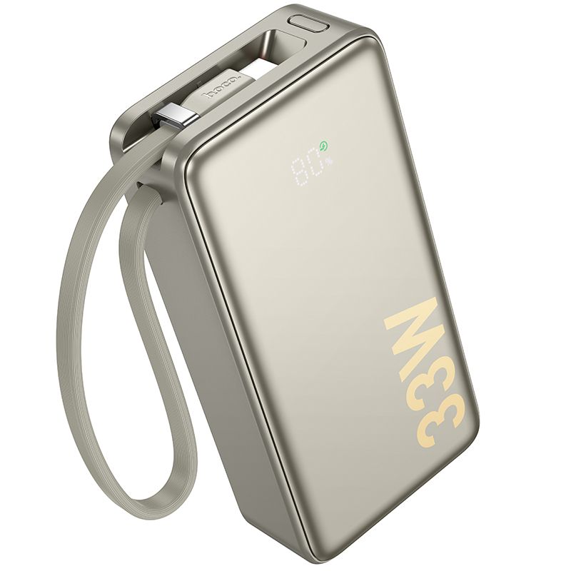 Hoco Q27A Jewel 33W Power Bank with built-in Cable(10000mAh) - Titanium Gold
