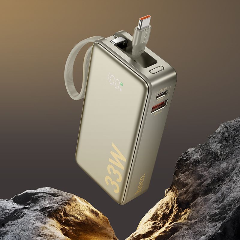 Hoco Q27A Jewel 33W Power Bank with built-in Cable(10000mAh) - Titanium Gold
