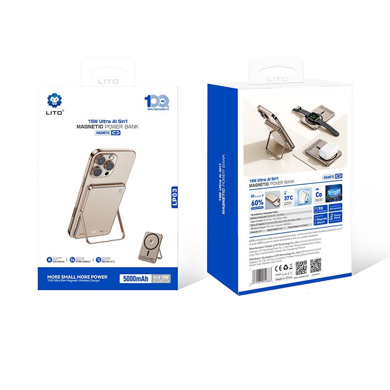 LITO LP03 5000mAh Qi2 15W Ultra AI 5in1 Mag Power Bank (MagSafe Compatible) - Desert Titanium