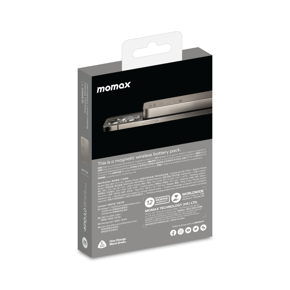 Momax Ultra Thin 20W Magsafe Wireless Titanium Power Bank 10000mAh