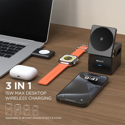 iQuick CUBE T1 3 in 1 Foldable Wireless Charger Stand Galaxy/ Apple Watch Pads