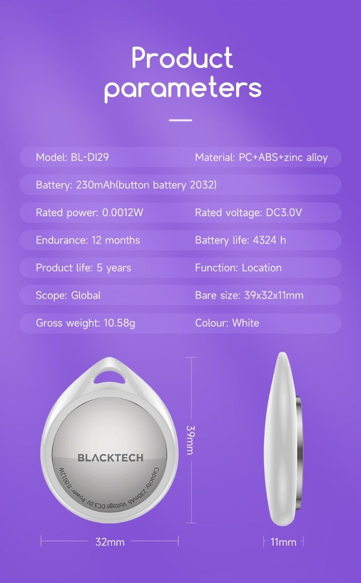 BLACKTECH Smart Tracking Tag with Case Anti-lost Device Tag (Apple Find My)