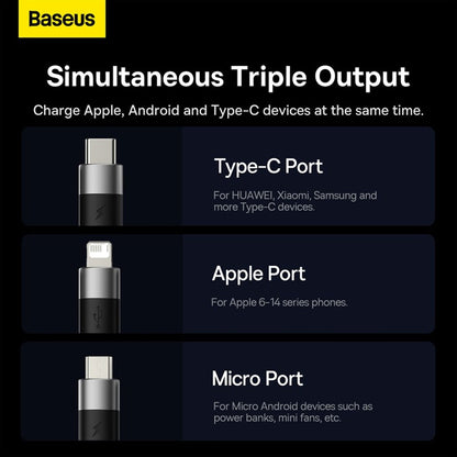 Baseus StarSpeed 1-for-3 Fast Charging Data Cable USB to M+L+C 3.5A 1.2m