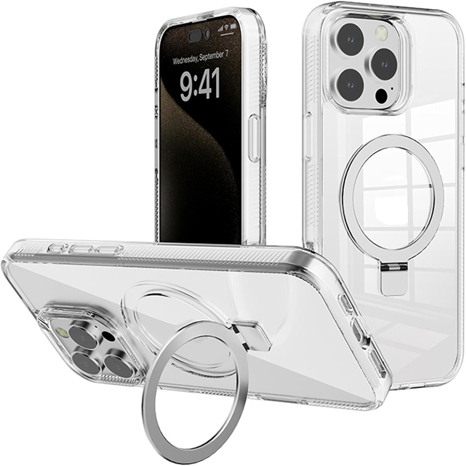 Magnetic Kickstand Clear Case for iPhone 15 Pro Max