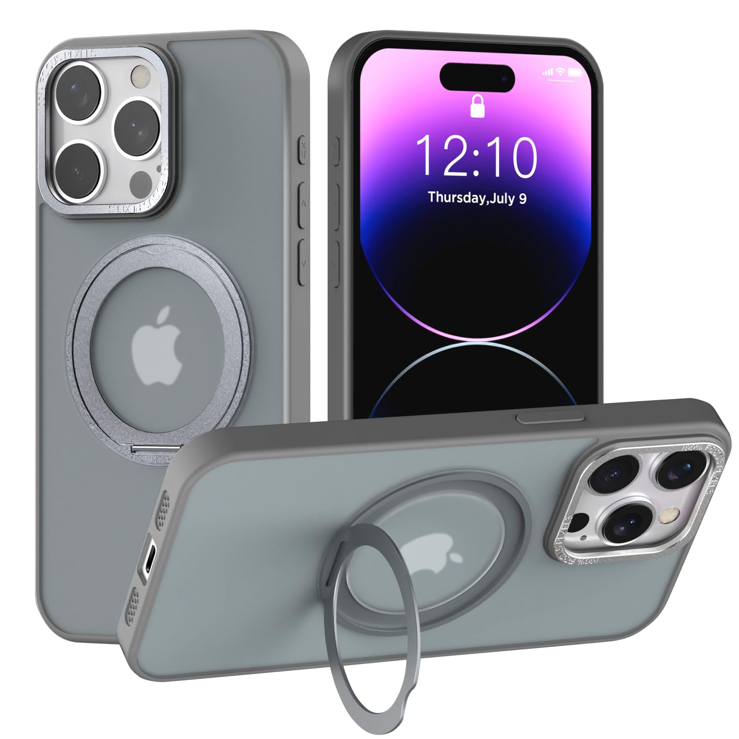 Matte Grey Magnetic Kickstand Case for iPhone 15 Pro Max