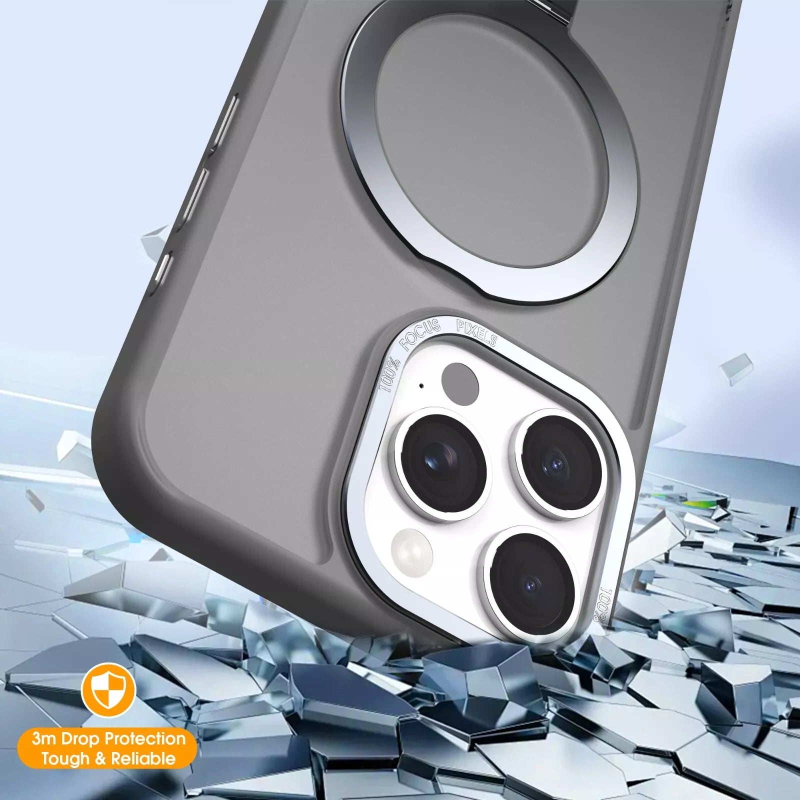 Matte Grey Magnetic Kickstand Case for iPhone 15 Pro Max