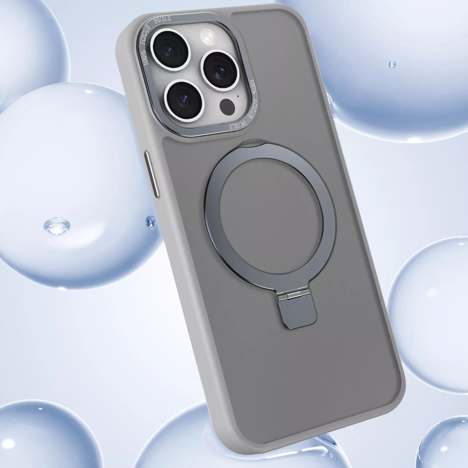 Matte Grey Magnetic Kickstand Case for iPhone 15 Pro Max