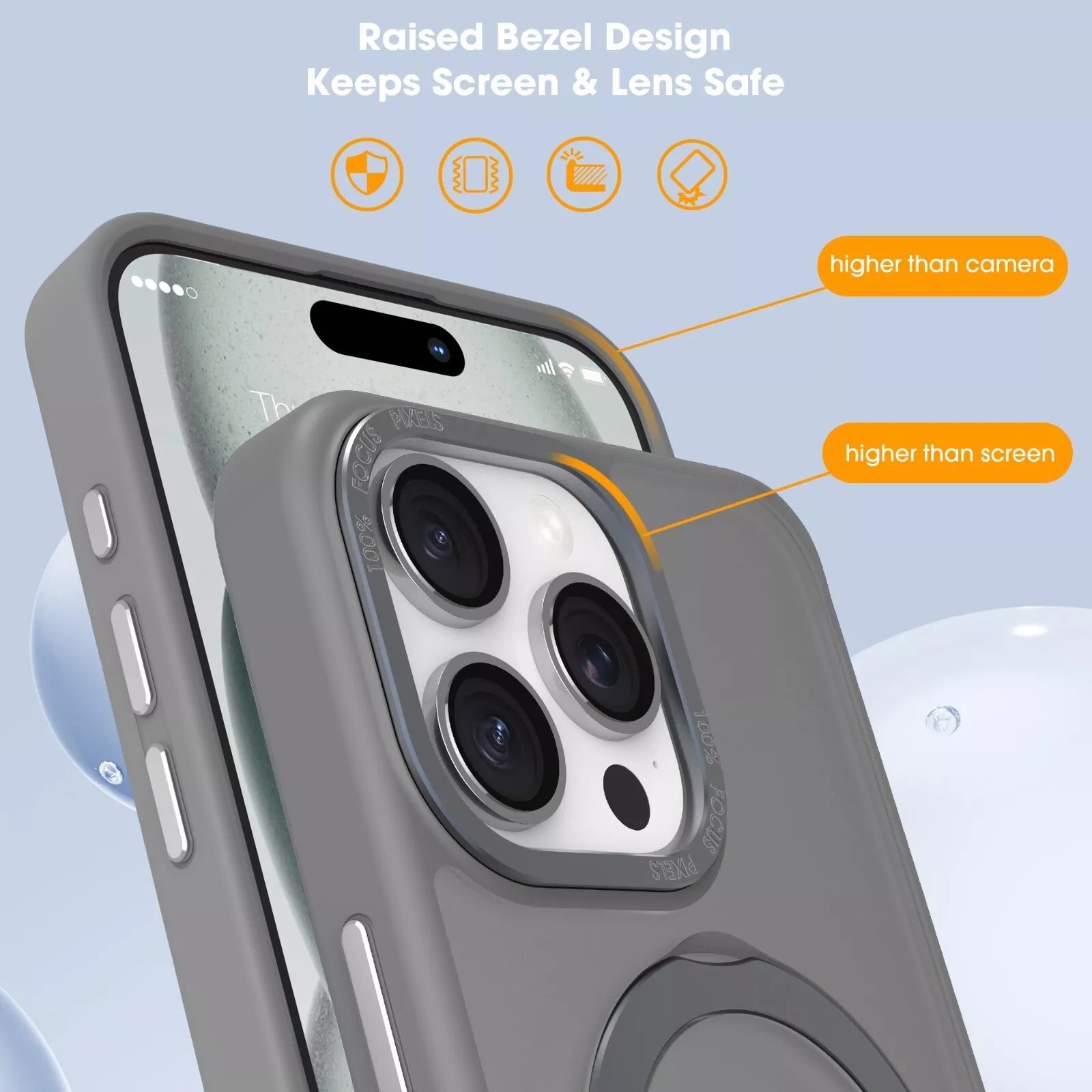 Matte Grey Magnetic Kickstand Case for iPhone 15 Pro Max