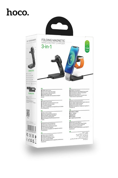 Hoco CQ3 15W Folding 3 in 1 Mag Fast Wireless Charger (MagSafe Compatible)