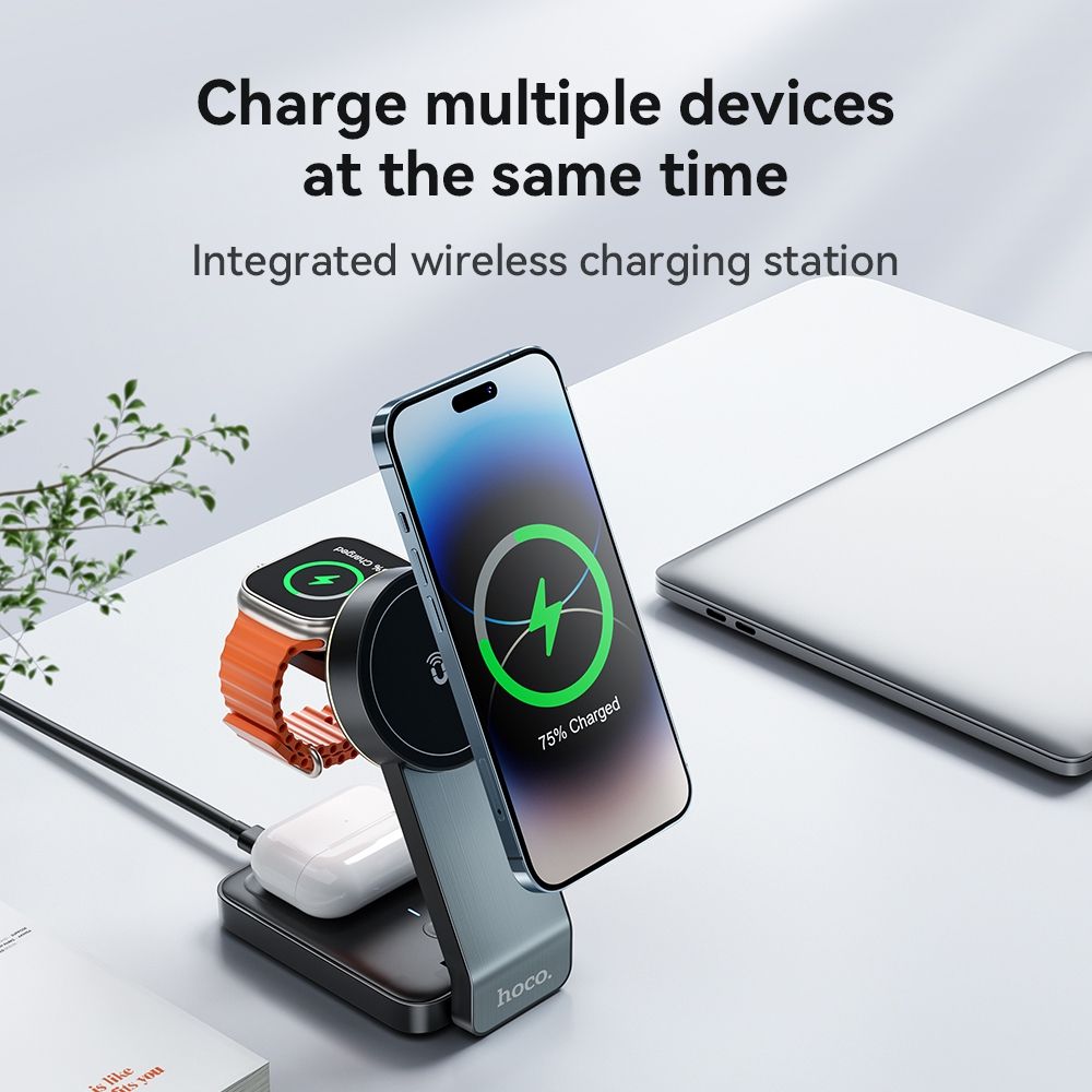 Hoco CQ3 15W Folding 3 in 1 Mag Fast Wireless Charger (MagSafe Compatible)