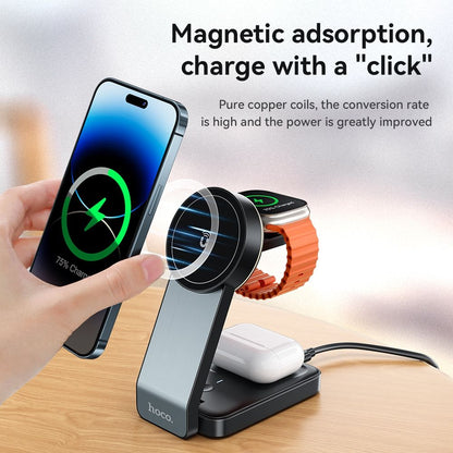 Hoco CQ3 15W Folding 3 in 1 Mag Fast Wireless Charger (MagSafe Compatible)