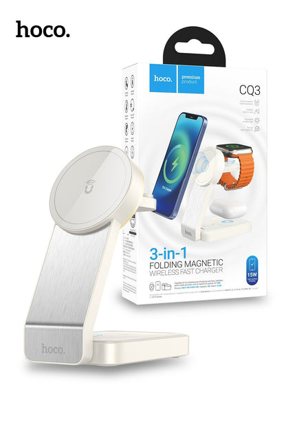 Hoco CQ3 15W Folding 3 in 1 Mag Fast Wireless Charger (MagSafe Compatible)