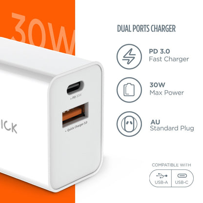 iQuick 30W Dual Ports Charging Adapter