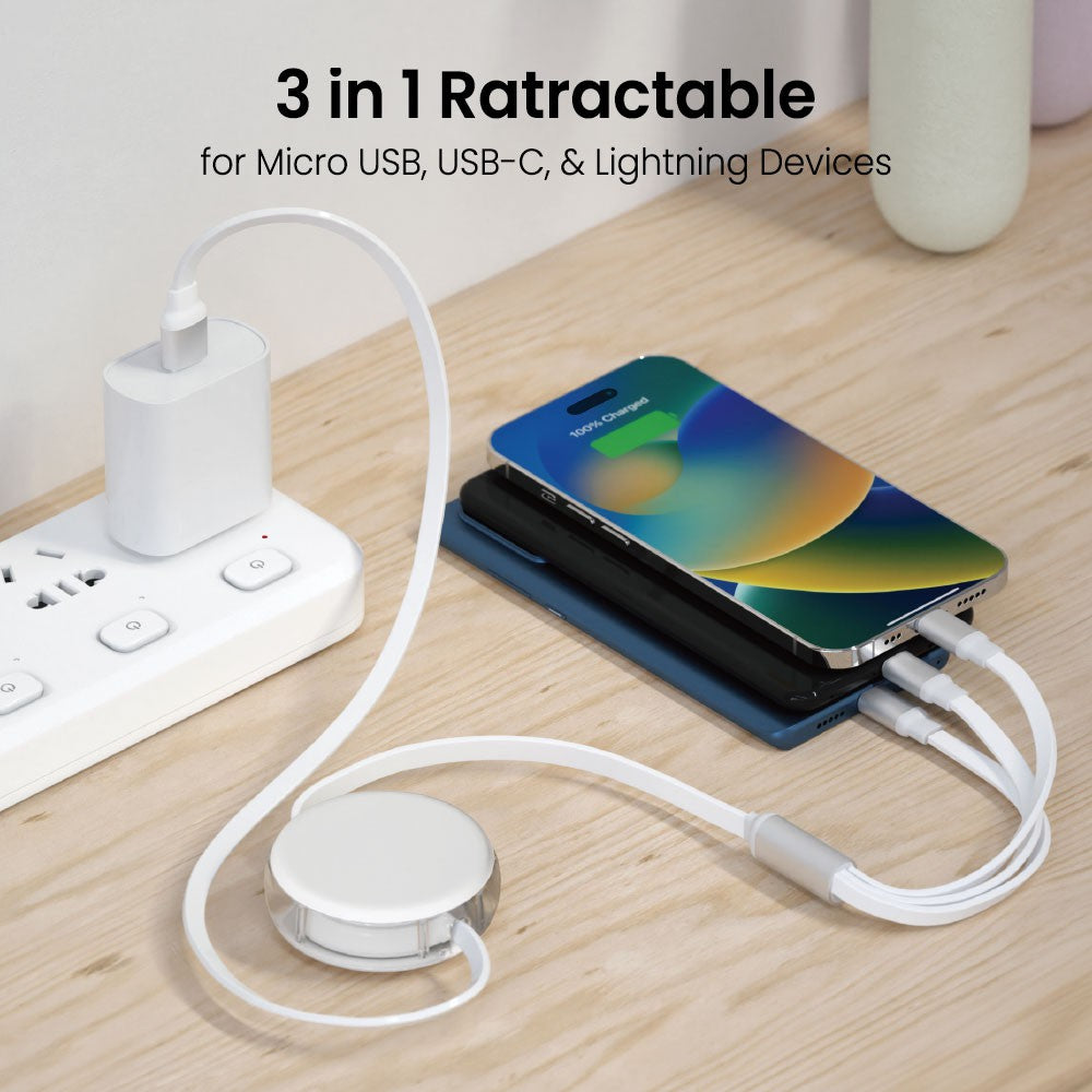 iQuick 3 in 1 Retractable Fast Charge & Data Sync Cable (1.2m)