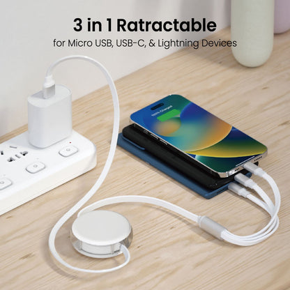 iQuick 3 in 1 Retractable Fast Charge & Data Sync Cable (1.2m)
