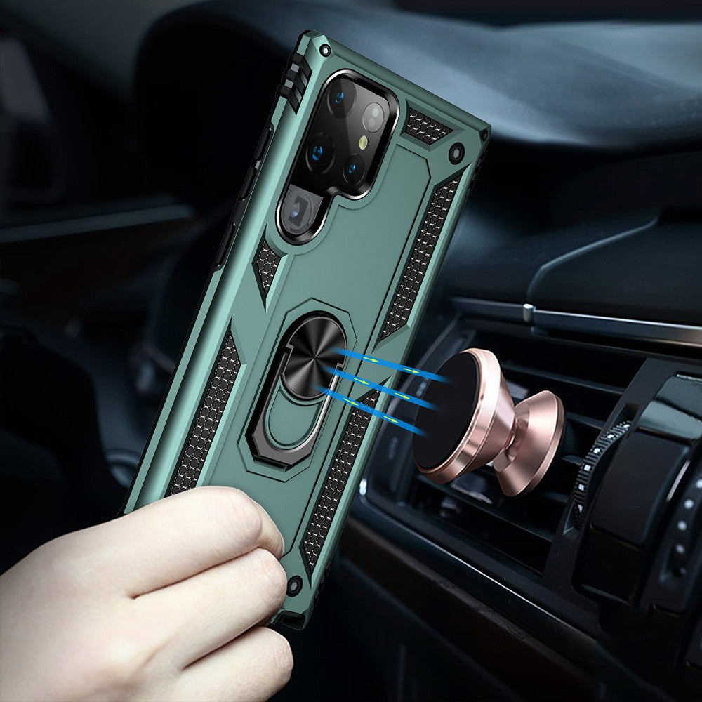 Rotating Metal Ring Holder Armor Shockproof Case Cover for Samsung Galaxy S22 Ultra