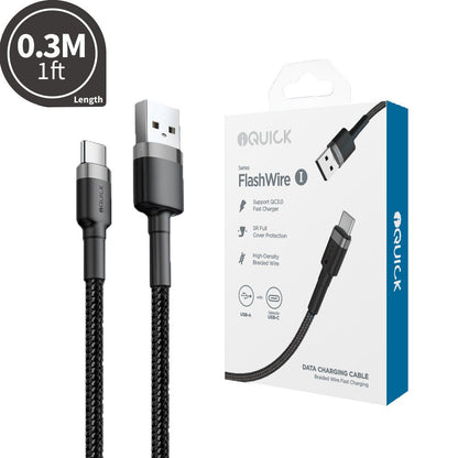 iQuick Braided USB-C to USB-A Fast Charging Cable 0.3M Compatible for iPhone 15 16 Series