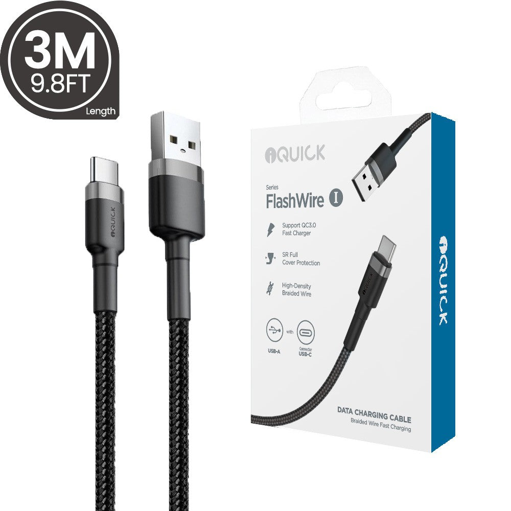 iQuick Braided USB-C to USB-A Fast Charging Cable 3M Compatible for iPhone 15 16 Series