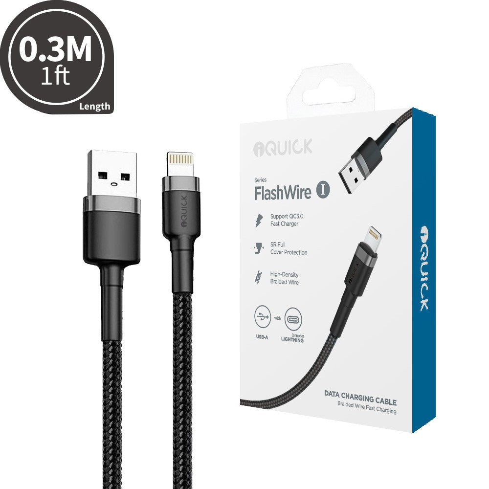 iQuick Braided Lightning to USB-A Fast Charging Cable 0.3M