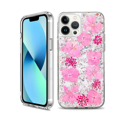 Dried Flower Bling Gold Foil Clear Case Cover for iPhone 13