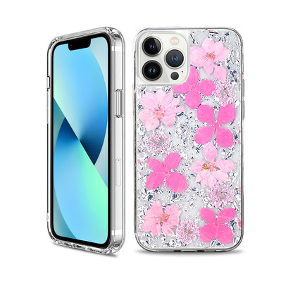 Dried Flower Bling Gold Foil Clear Case Cover for iPhone 14 Plus