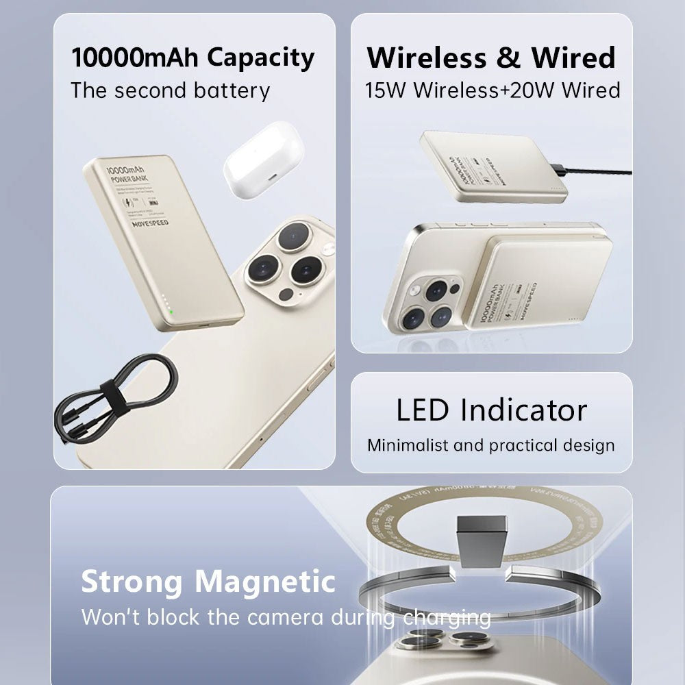 MOVE SPEED S10 Ultra-thin Titanium Magnetic Power Bank 10000mAh